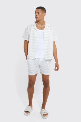 Short Sleeve Boxy Mini Stripe Shirt And Short | boohooMAN UK