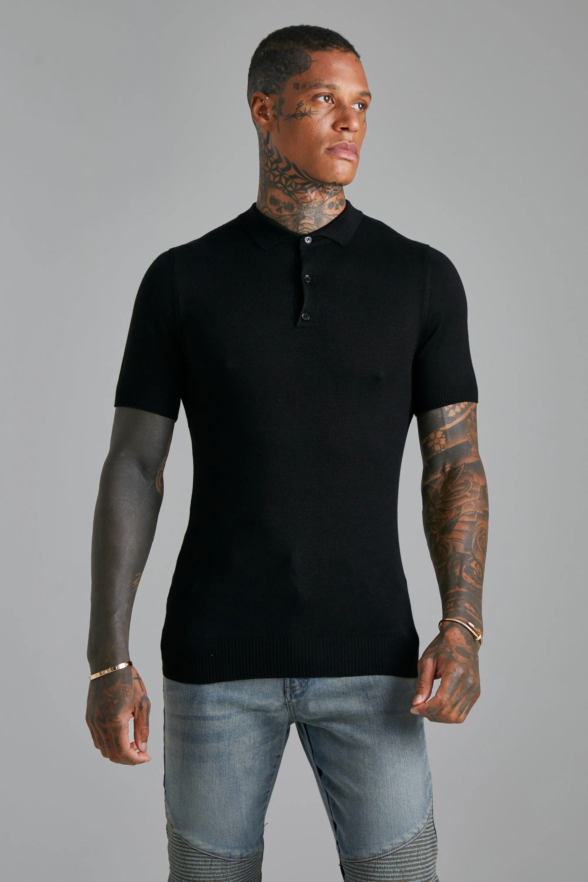 Short Sleeve Muscle Fit Knitted Polo