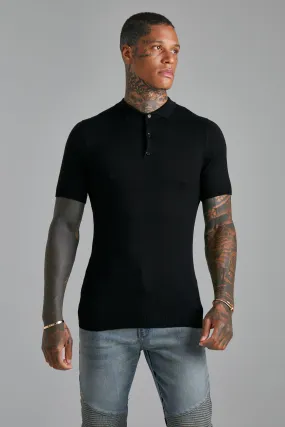 Short Sleeve Muscle Fit Knitted Polo