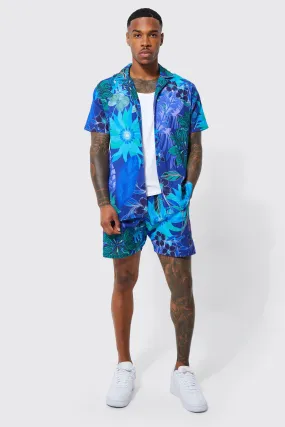 Short Sleeve Regular Multi Flower Shirt And Short | boohooMAN UK