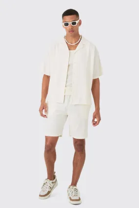 Short Sleeve Ribbed Boxy Shirt & Short Set | boohooMAN UK