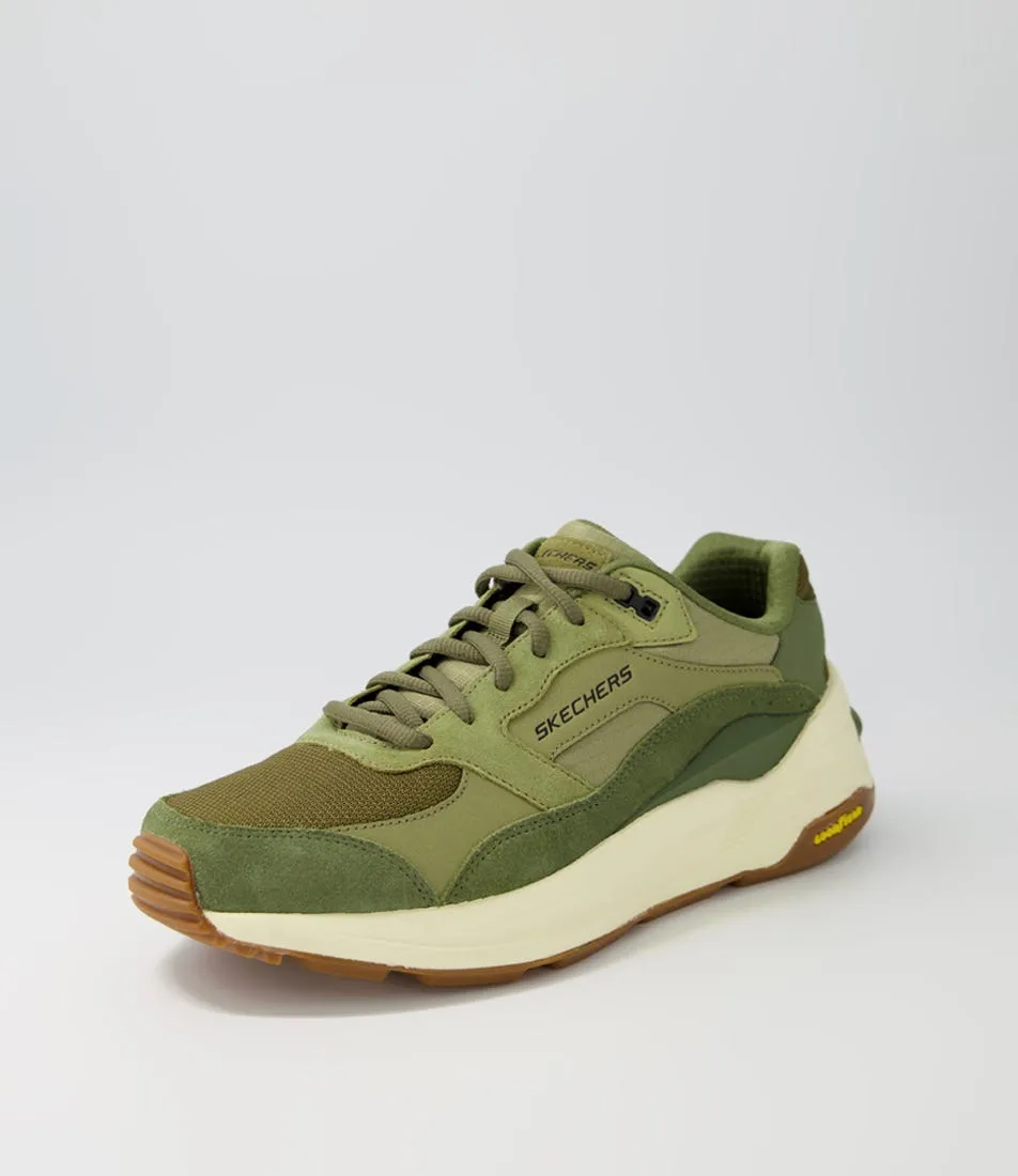 SKECHERS Global Jogger Olive Leather Sneakers