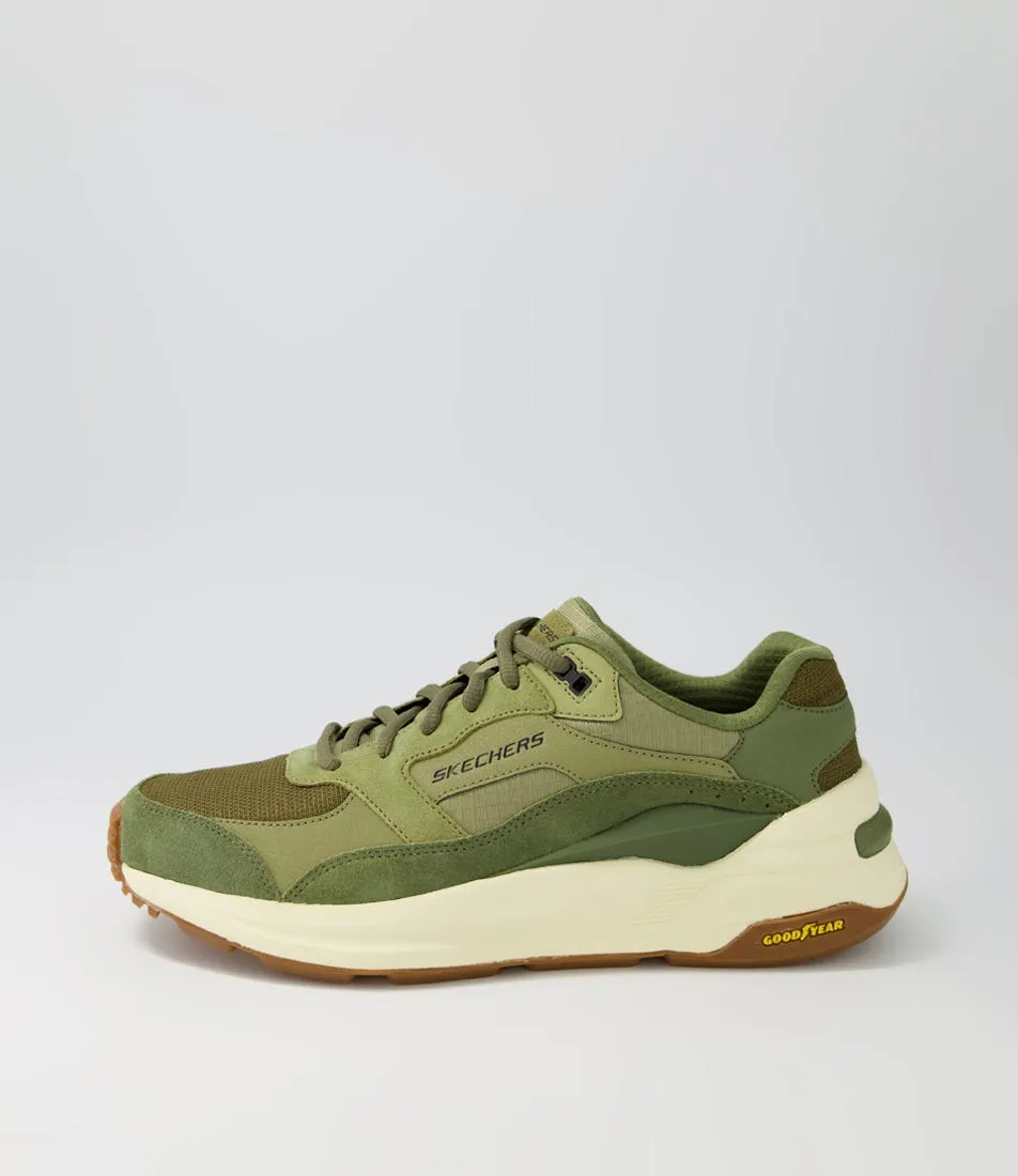 SKECHERS Global Jogger Olive Leather Sneakers