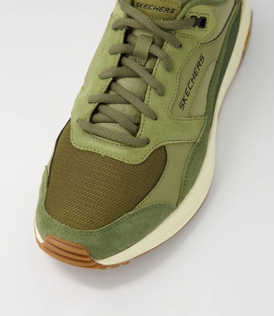 SKECHERS Global Jogger Olive Leather Sneakers