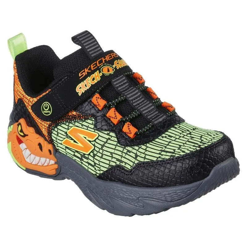 Skechers Kids' Skech-O-Saurus - Dino-Lights Junior Trainers Black / Orange - SS24