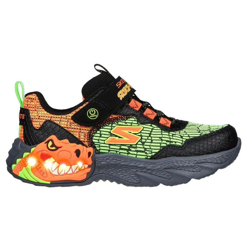 Skechers Kids' Skech-O-Saurus - Dino-Lights Junior Trainers Black / Orange - SS24