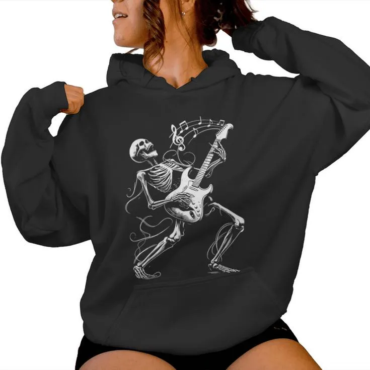 Skeleton Playing Guitar Music For Rock Band Women Hoodie