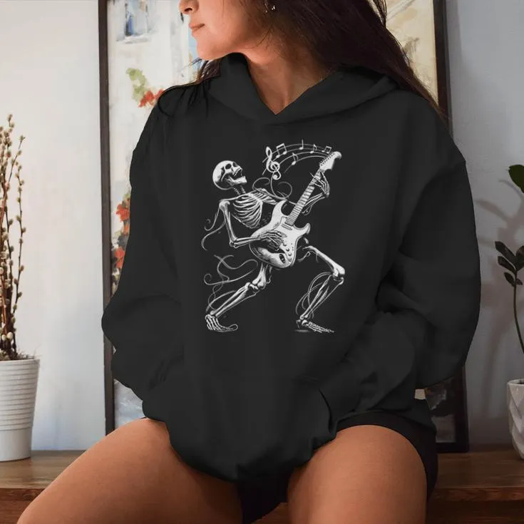 Skeleton Playing Guitar Music For Rock Band Women Hoodie