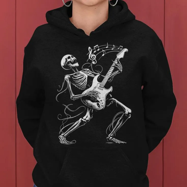 Skeleton Playing Guitar Music For Rock Band Women Hoodie