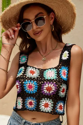 Squareneck Cutout Crocheted Tank Top