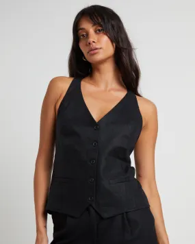 Subtitled Naomi Linen Halter Vest in Black