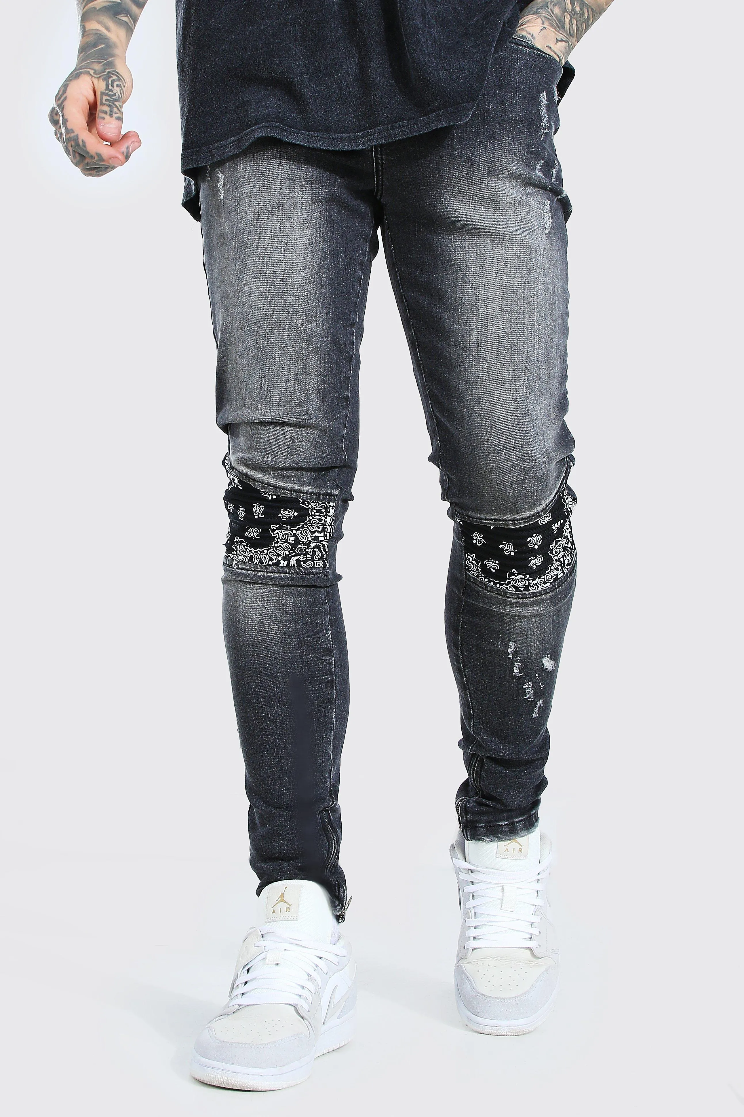 Super Skinny Bandana Biker Jeans