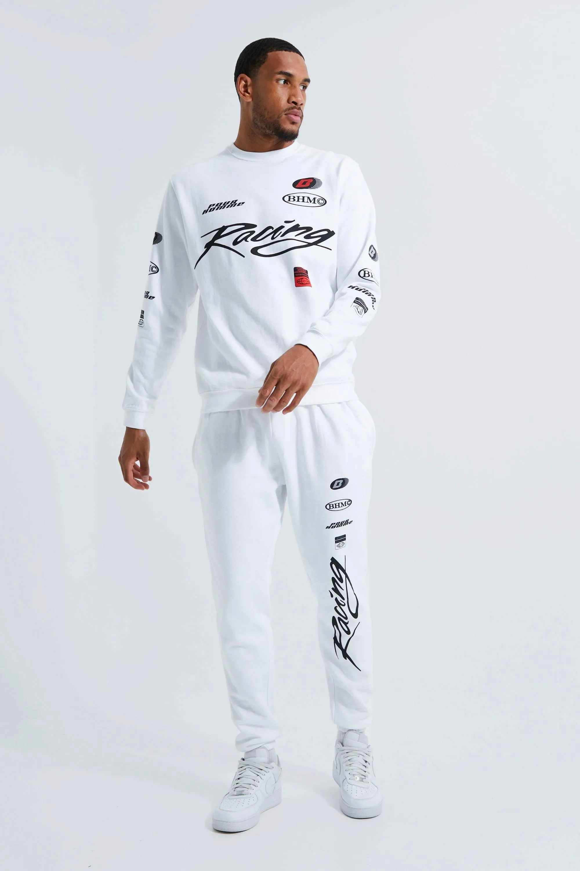 Tall Moto Badge Graphic Sweatshirt Tracksuit | boohooMAN UK