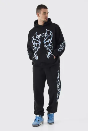 Tall OFCL Print Oversized Tracksuit in Black | boohooMAN UK