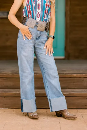 Tammy Straight Leg Cuffed Light Wash Ankle Jeans