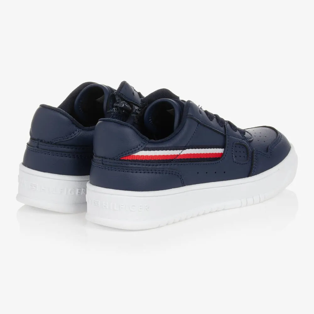 Teen Navy Blue Faux Leather Logo Trainers