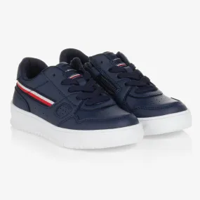 Teen Navy Blue Faux Leather Logo Trainers