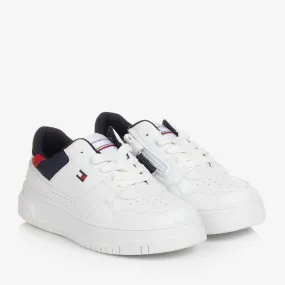 Teen White Faux Leather Flag Trainers