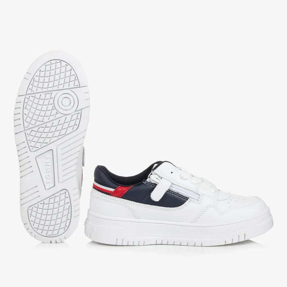 Teen White Faux Leather Flag Trainers