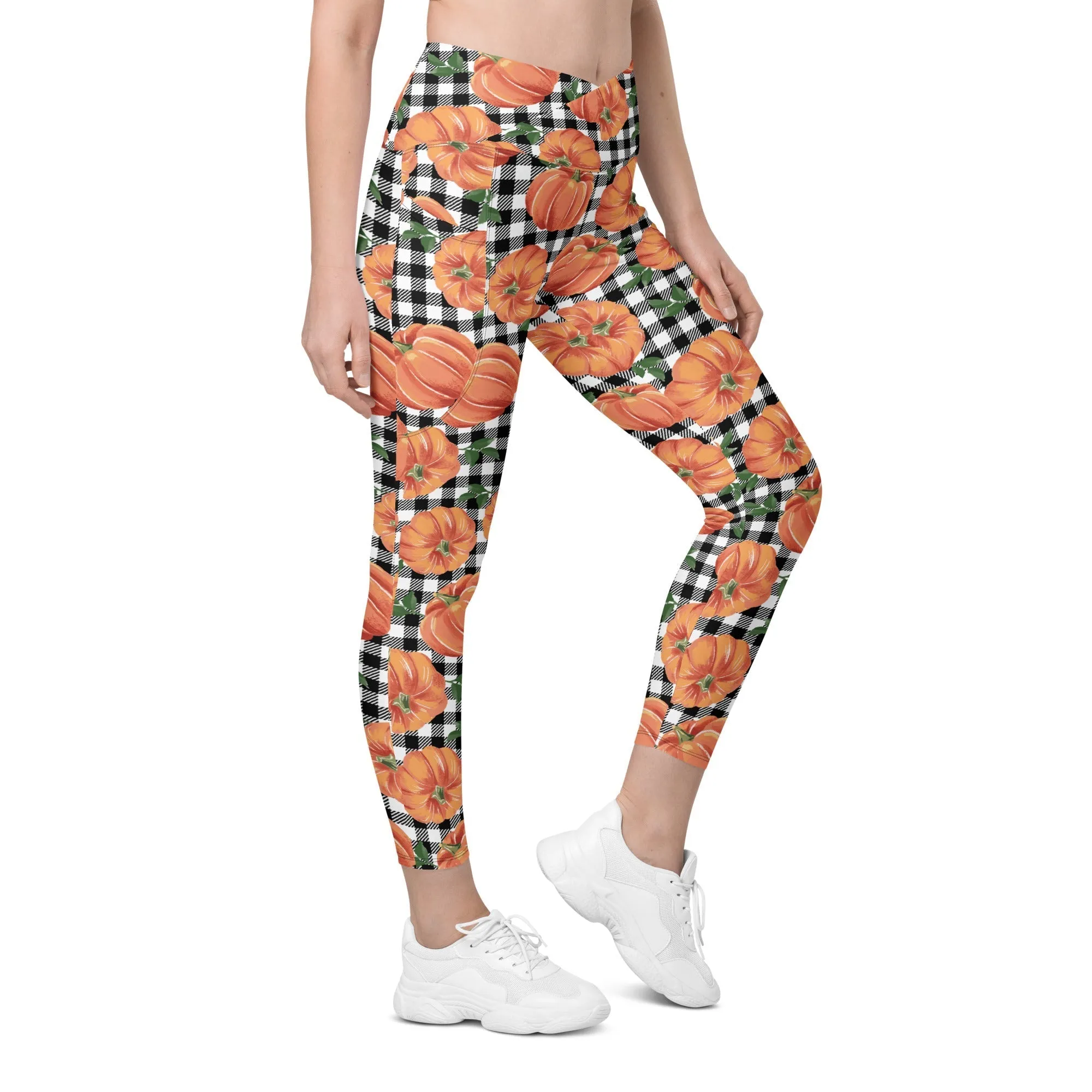 Thanksgiving Pumpkins Crossover Leggings With Pockets