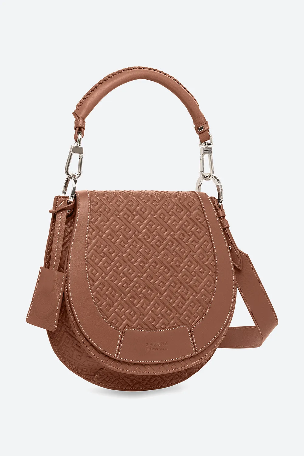 The Lucky Bag, Embossed Leather Saddle Bag in Cognac