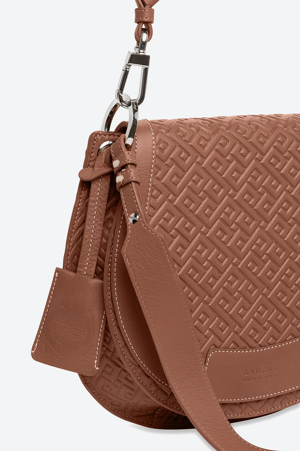 The Lucky Bag, Embossed Leather Saddle Bag in Cognac