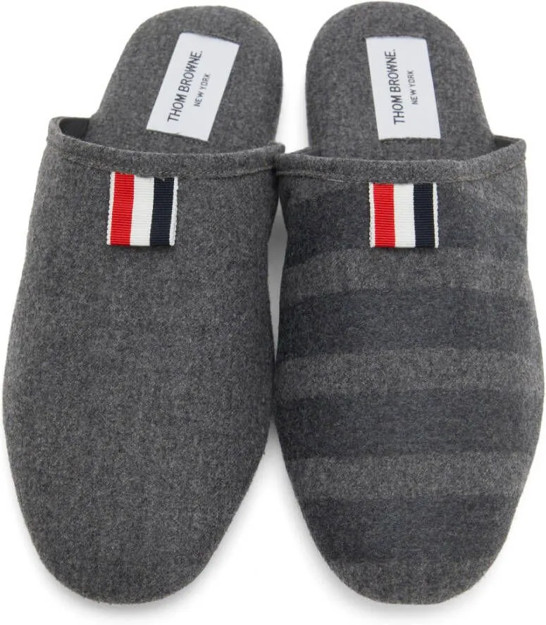 Thom Browne Grey 4-Bar Slipper