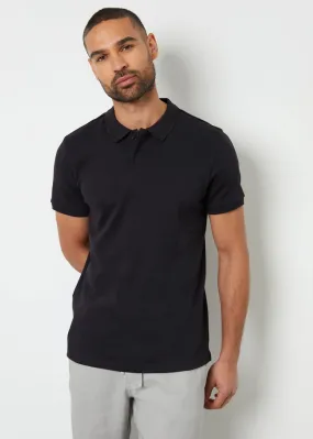 Threadbare Black Chetta Cotton Polo Shirt