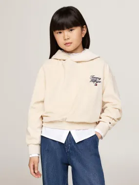 Tommy Hilfiger Girls Script Velour Hoodie - Dark Cream