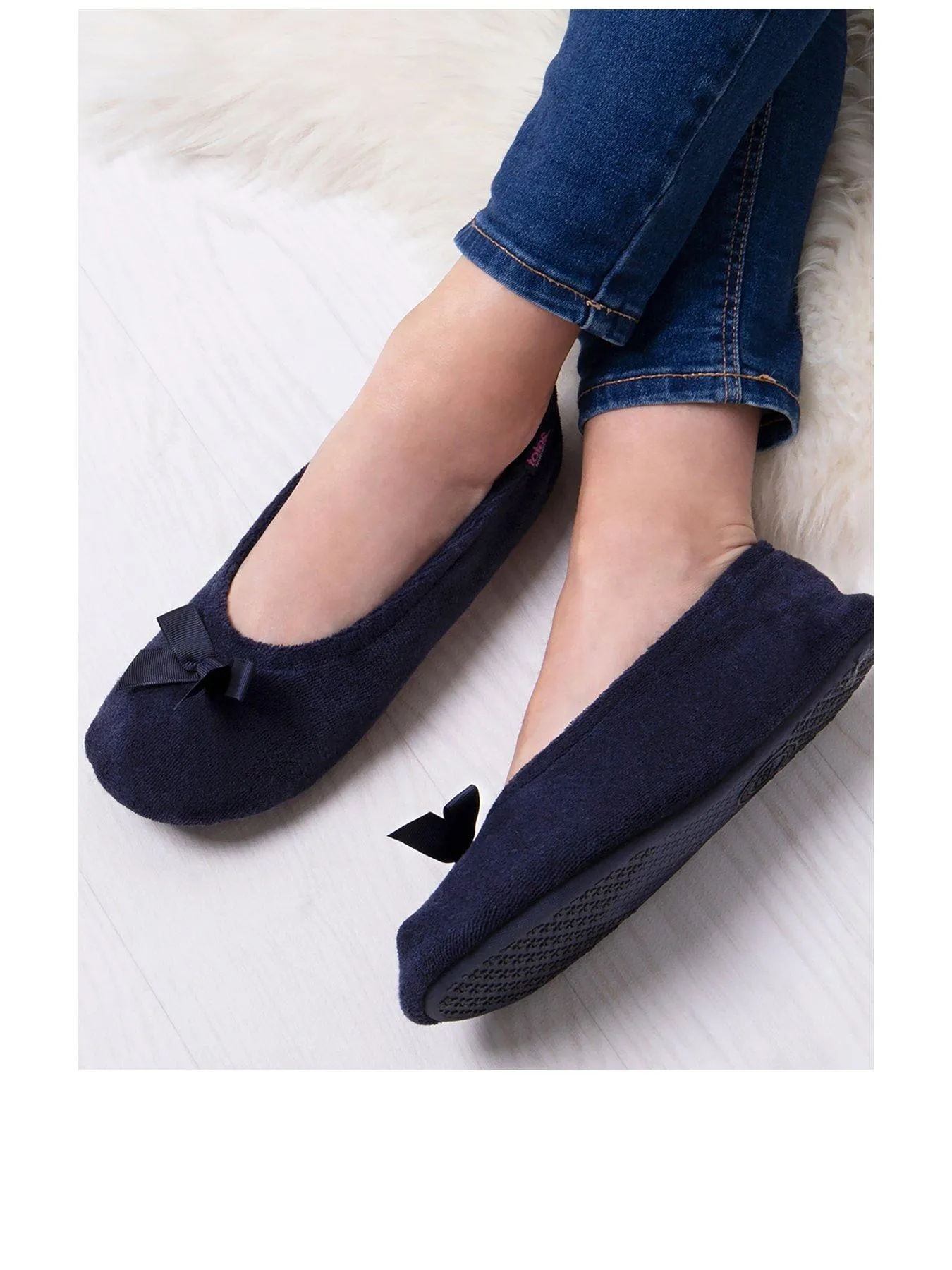 TOTES Isotoner Terry Ballerina Slipper -Navy