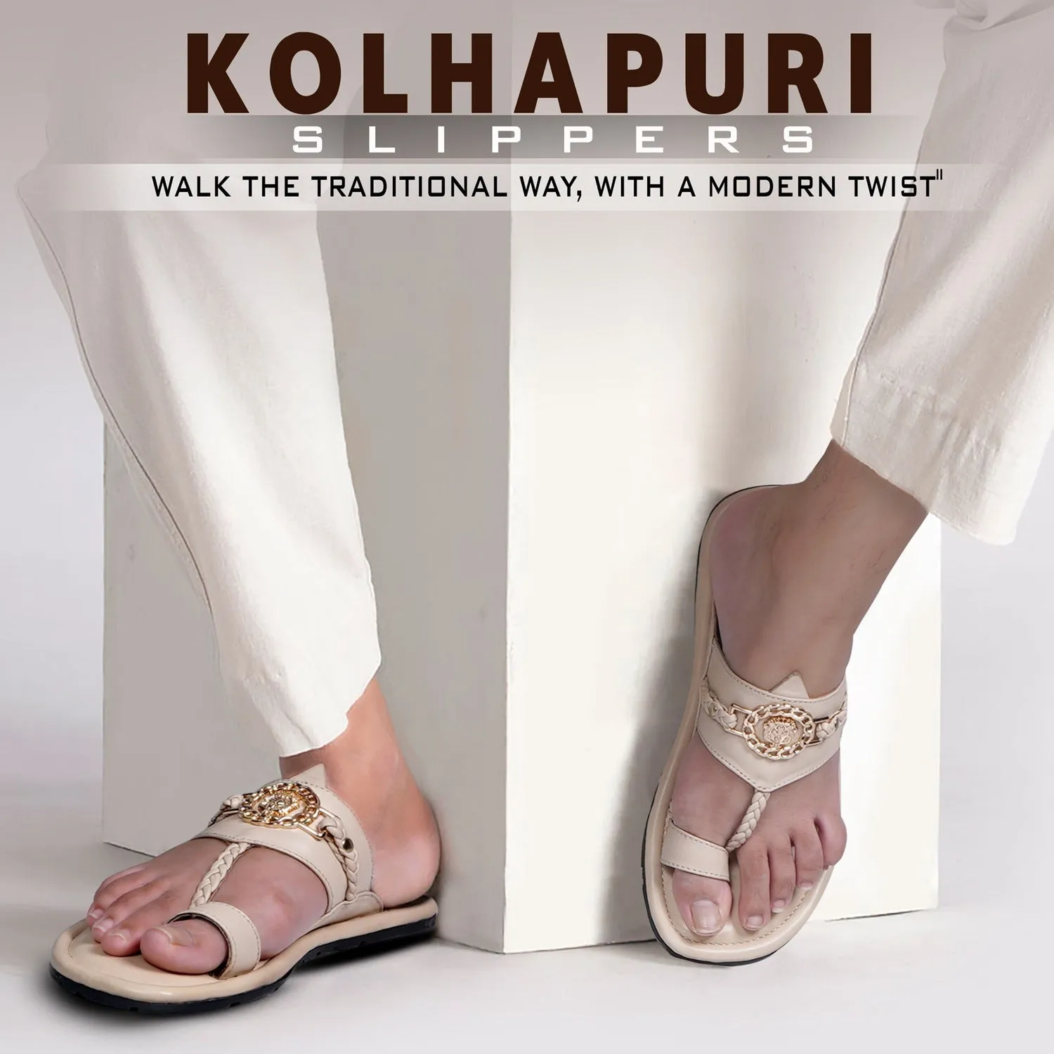 Traditional Beige Kolhapuri Slipper