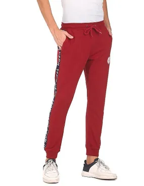 U.S. Polo Assn. Denim Co. Men Maroon Drawstring Waist Solid Joggers