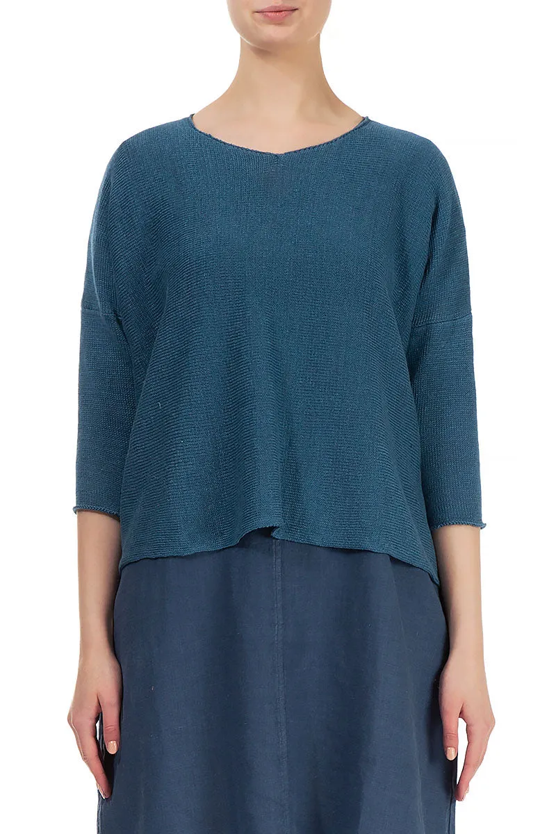 V-Neck Blue Linen Jumper