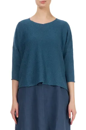 V-Neck Blue Linen Jumper