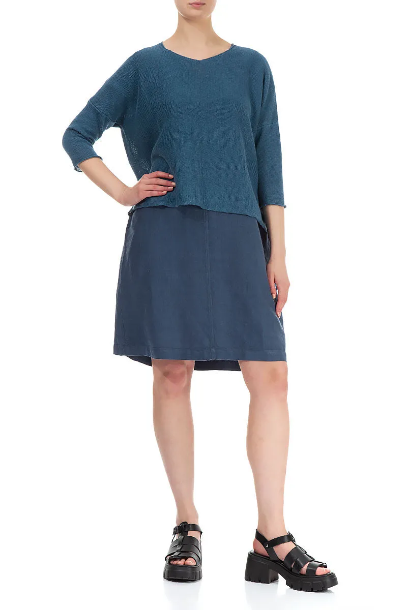 V-Neck Blue Linen Jumper