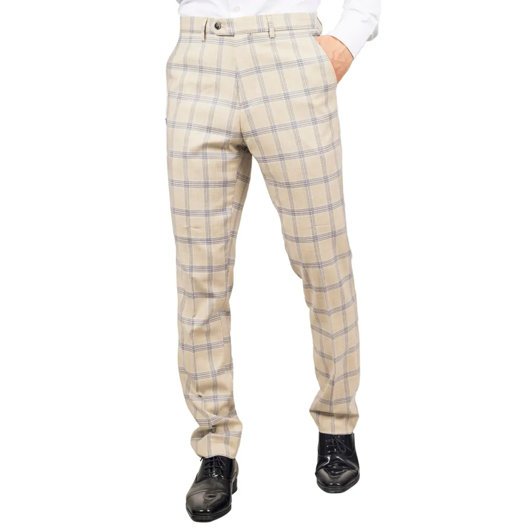 Warwick - Men's Beige Checked Trousers