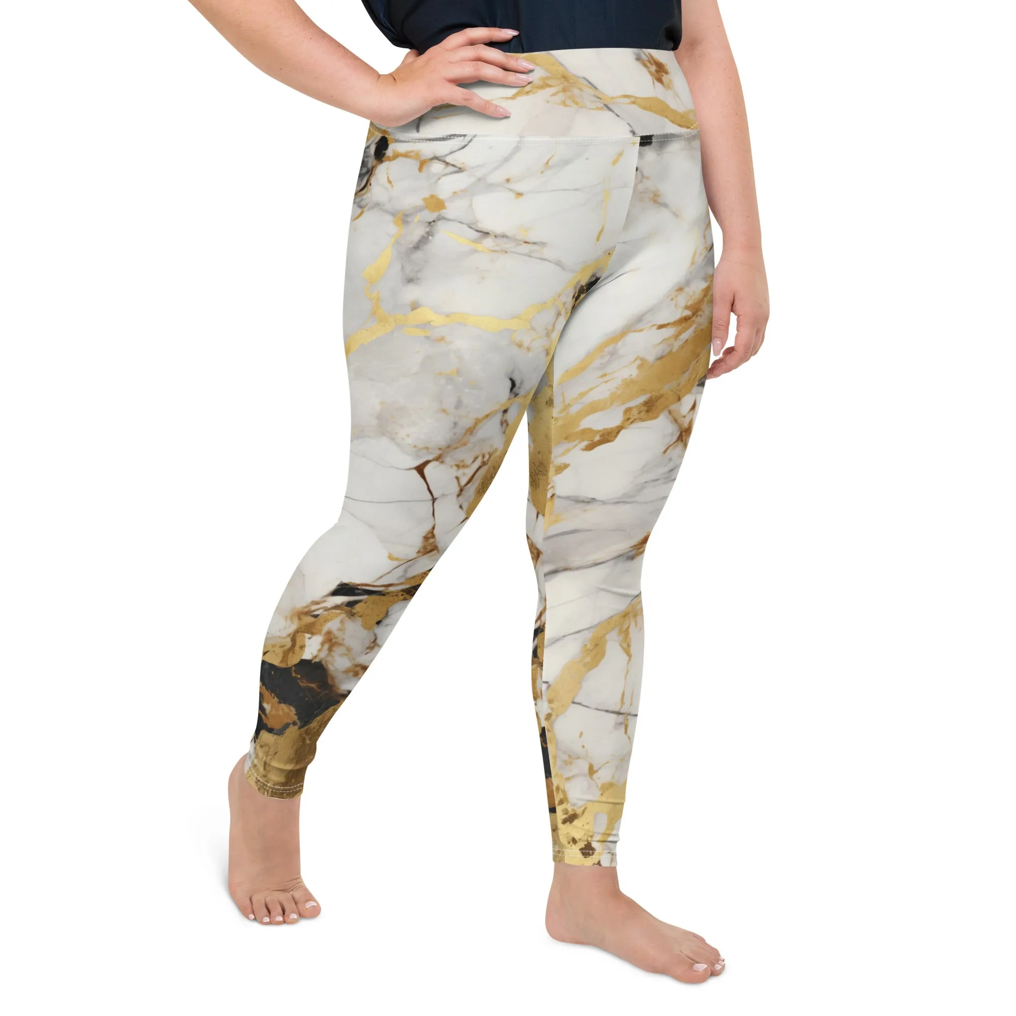 White & Gold Marble Plus Size Leggings