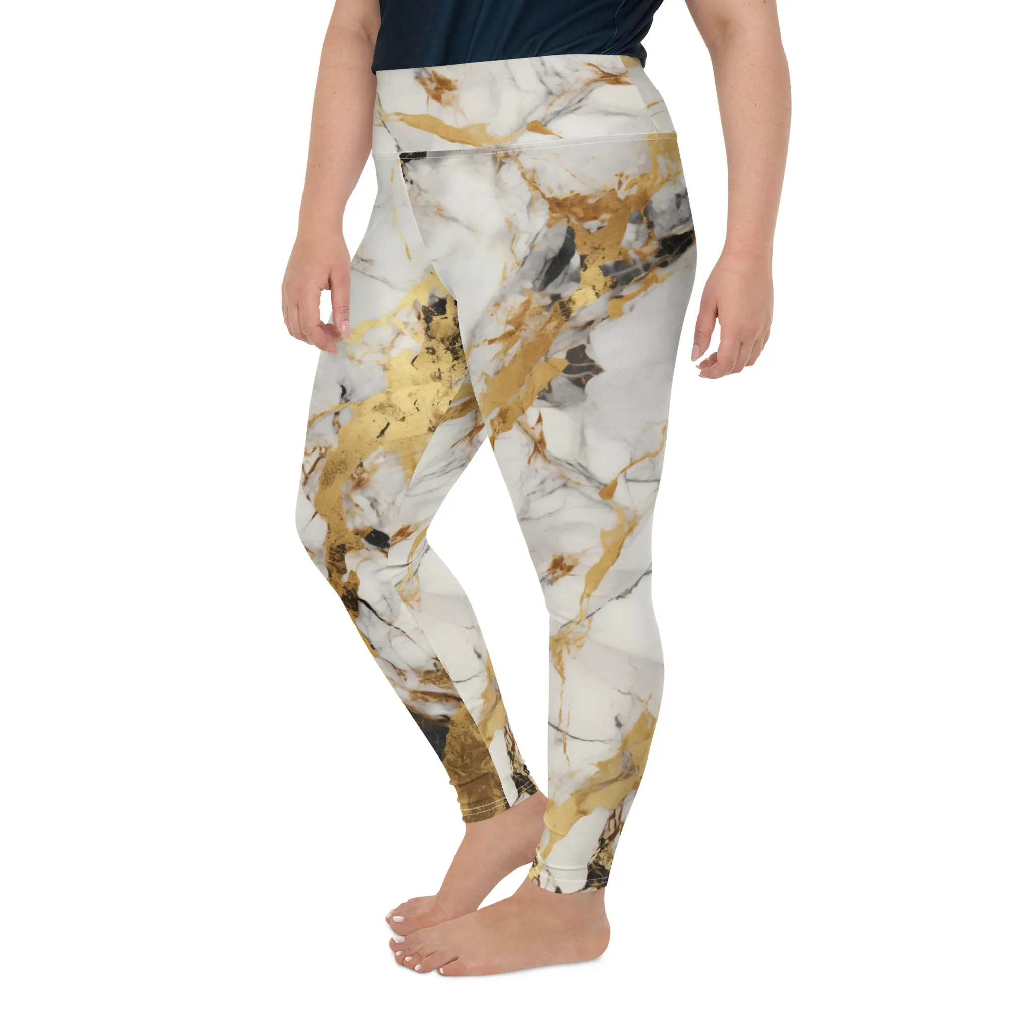 White & Gold Marble Plus Size Leggings