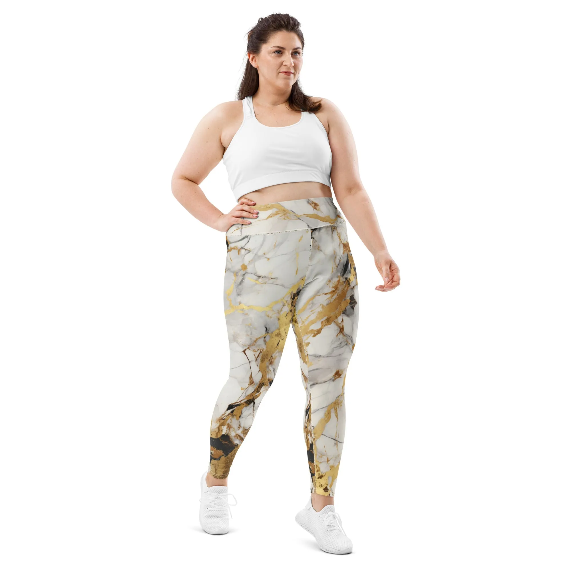 White & Gold Marble Plus Size Leggings