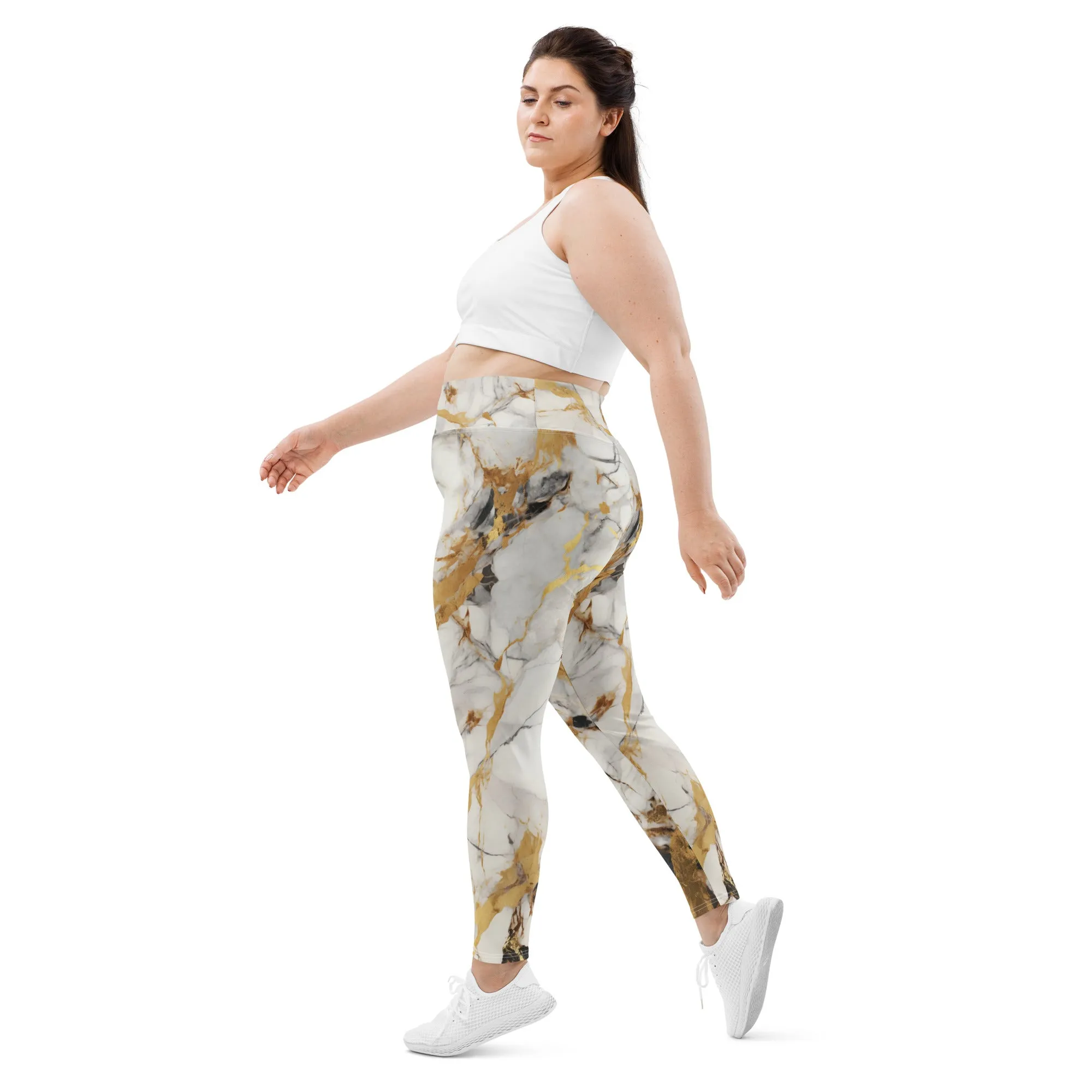 White & Gold Marble Plus Size Leggings