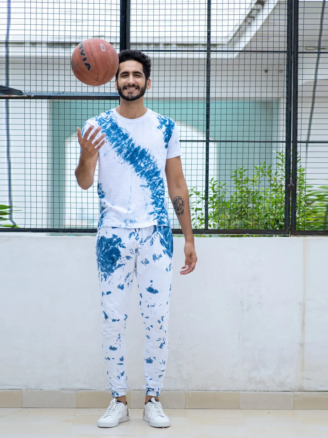 White and Blue Tie and dye T-shirt and Joggers