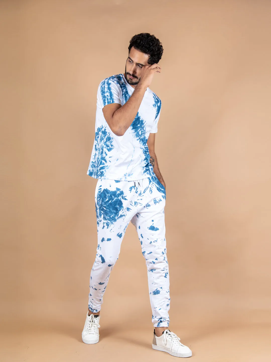 White and Blue Tie and dye T-shirt and Joggers