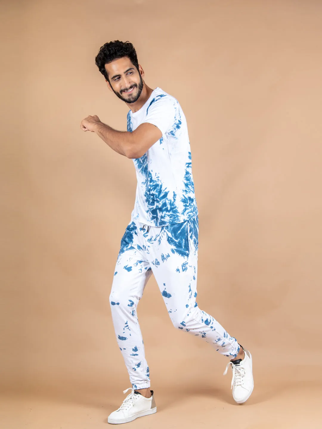 White and Blue Tie and dye T-shirt and Joggers