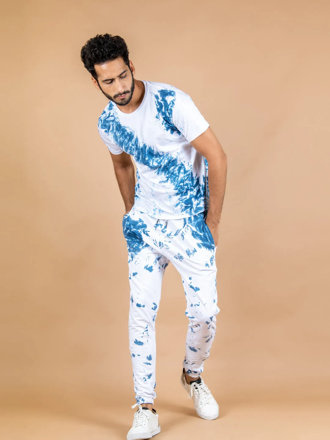 White and Blue Tie and dye T-shirt and Joggers