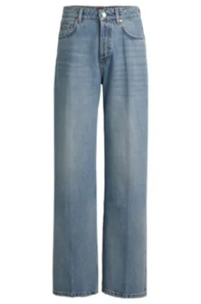 Wide-leg jeans in mid-blue rigid denim