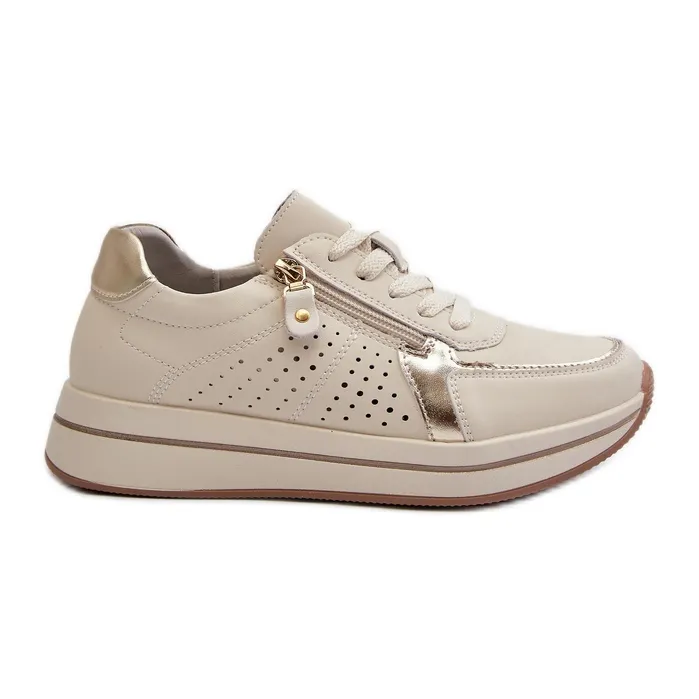 Women's Leather Sneakers on the Beige Ligustra Platform