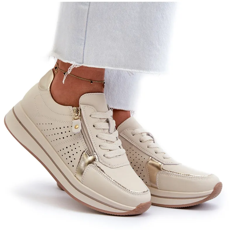 Women's Leather Sneakers on the Beige Ligustra Platform