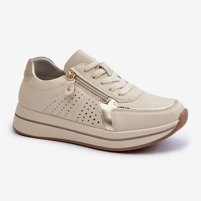 Women's Leather Sneakers on the Beige Ligustra Platform