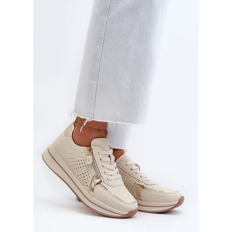 Women's Leather Sneakers on the Beige Ligustra Platform