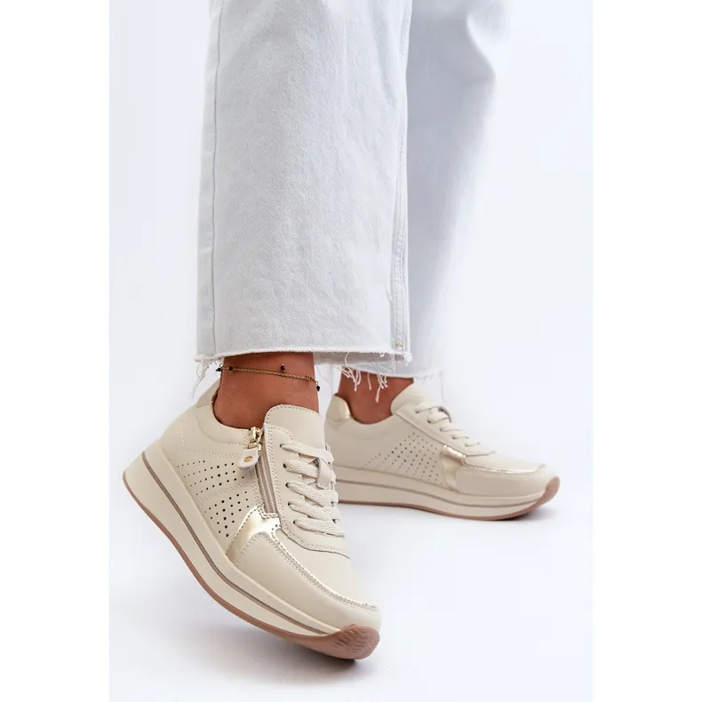 Women's Leather Sneakers on the Beige Ligustra Platform